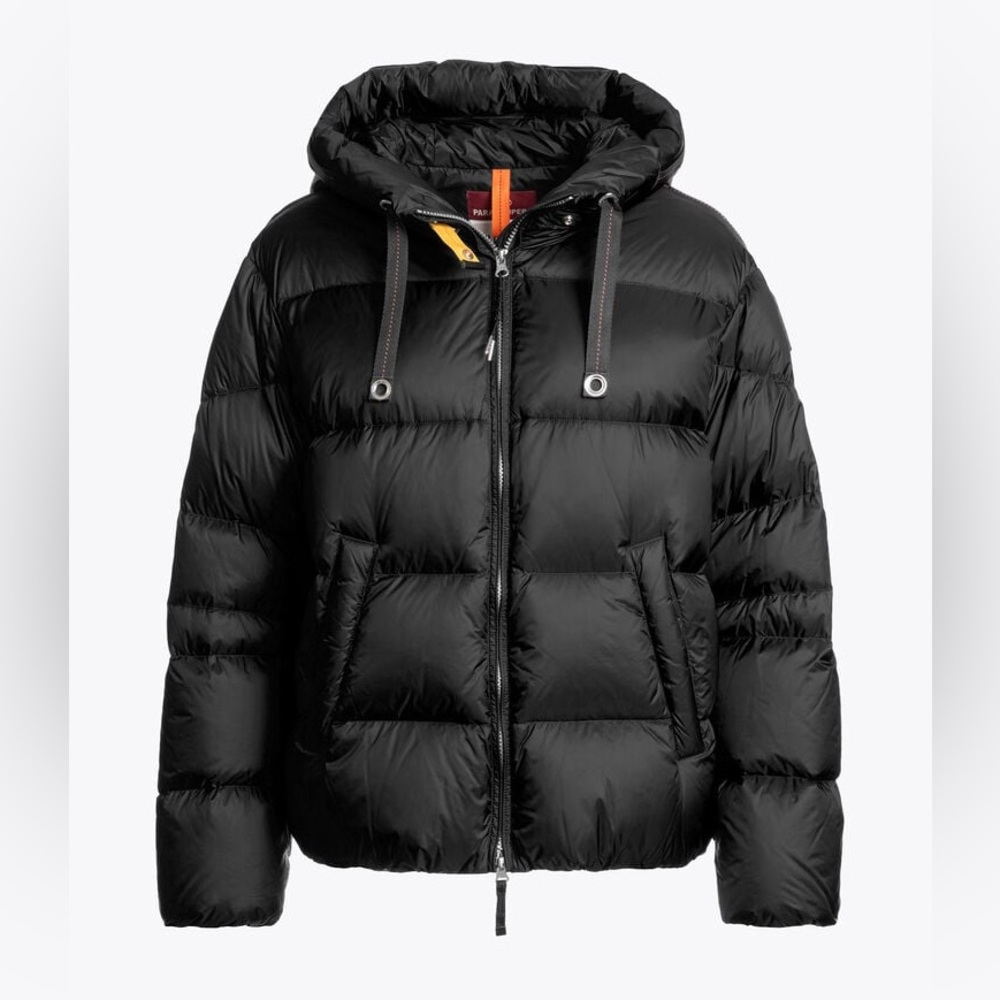PARAJUMPERS Short Puffers Tilly Hooded Down Jacket in Black Size Medium New